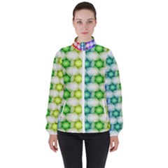 Background Colorful Geometric Women s High Neck Windbreaker by Pakrebo