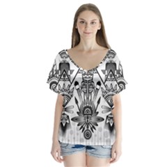 Ancient Parade Ancient Civilization V-neck Flutter Sleeve Top by Pakrebo