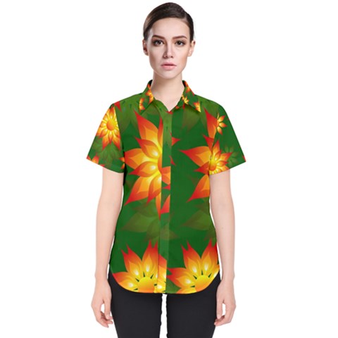 Flower Pattern Floral Non Seamless Women s Short Sleeve Shirt by Pakrebo