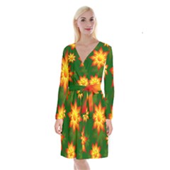 Flower Pattern Floral Non Seamless Long Sleeve Velvet Front Wrap Dress by Pakrebo