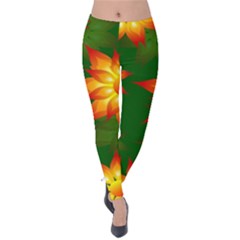 Flower Pattern Floral Non Seamless Velvet Leggings by Pakrebo