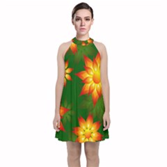 Flower Pattern Floral Non Seamless Velvet Halter Neckline Dress  by Pakrebo