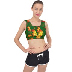 Flower Pattern Floral Non Seamless V-back Sports Bra by Pakrebo