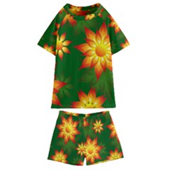 Flower Pattern Floral Non Seamless Kids  Swim Tee And Shorts Set by Pakrebo