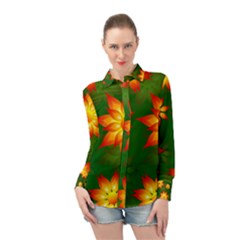 Flower Pattern Floral Non Seamless Long Sleeve Chiffon Shirt