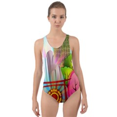 Zen Garden Japanese Nature Garden Cut-out Back One Piece Swimsuit