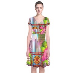 Zen Garden Japanese Nature Garden Short Sleeve Front Wrap Dress