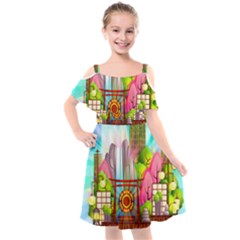 Zen Garden Japanese Nature Garden Kids  Cut Out Shoulders Chiffon Dress