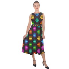 Pattern Background Colorful Design Midi Tie-back Chiffon Dress