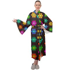 Pattern Background Colorful Design Maxi Tie Front Velour Kimono