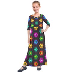 Pattern Background Colorful Design Kids  Quarter Sleeve Maxi Dress