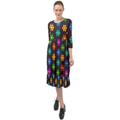 Pattern Background Colorful Design Ruffle End Midi Chiffon Dress