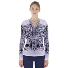 Forest Patrol Tribal Abstract V-neck Long Sleeve Top by Pakrebo