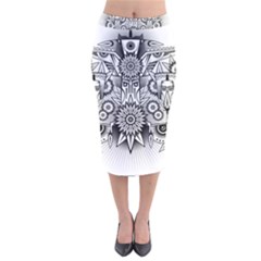 Forest Patrol Tribal Abstract Velvet Midi Pencil Skirt by Pakrebo