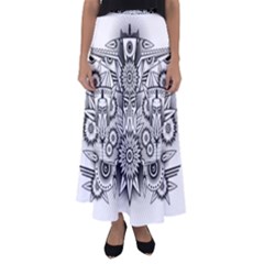 Forest Patrol Tribal Abstract Flared Maxi Skirt by Pakrebo