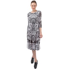 Forest Patrol Tribal Abstract Ruffle End Midi Chiffon Dress