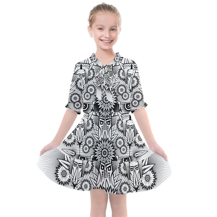 Forest Patrol Tribal Abstract Kids  All Frills Chiffon Dress