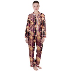 Illustrations Seamless Pattern Satin Long Sleeve Pyjamas Set