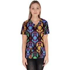 Pattern Background Bright Blue Women s V-neck Scrub Top by Pakrebo