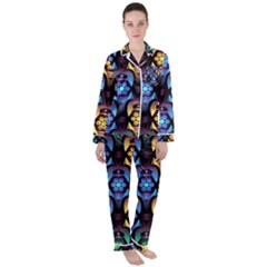 Pattern Background Bright Blue Satin Long Sleeve Pyjamas Set