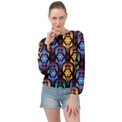 Pattern Background Bright Blue Banded Bottom Chiffon Top