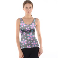 Seamless Pattern Flowers Pink Tank Top by Pakrebo