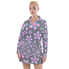 Seamless Pattern Flowers Pink Women s Long Sleeve Casual Dress by Pakrebo