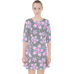 Seamless Pattern Flowers Pink Pocket Dress