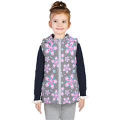 Seamless Pattern Flowers Pink Kids  Hooded Puffer Vest by Pakrebo