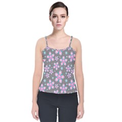 Seamless Pattern Flowers Pink Velvet Spaghetti Strap Top by Pakrebo