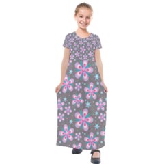 Seamless Pattern Flowers Pink Kids  Short Sleeve Maxi Dress by Pakrebo