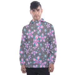 Seamless Pattern Flowers Pink Men s Front Pocket Pullover Windbreaker