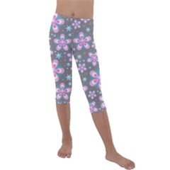 Seamless Pattern Flowers Pink Kids  Lightweight Velour Capri Leggings  by Pakrebo