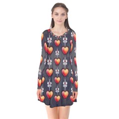 Love Heart Background Long Sleeve V-neck Flare Dress by Pakrebo