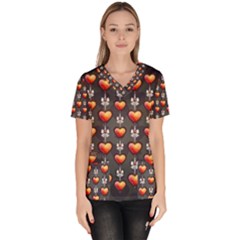 Love Heart Background Women s V-neck Scrub Top by Pakrebo