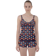 Love Heart Background Tie Front Two Piece Tankini by Pakrebo