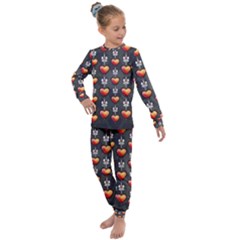 Love Heart Background Kids  Long Sleeve Set 