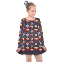 Love Heart Background Kids  Long Sleeve Dress by Pakrebo