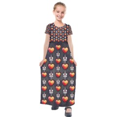 Love Heart Background Kids  Short Sleeve Maxi Dress by Pakrebo