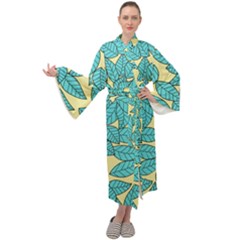 Leaves Dried Leaves Stamping Maxi Tie Front Velour Kimono by Pakrebo