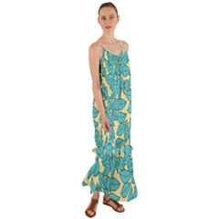 Leaves Dried Leaves Stamping Cami Maxi Ruffle Chiffon Dress