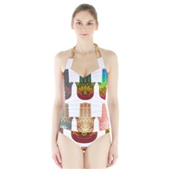 Evil Eye Protection Charm Colorful Halter Swimsuit by Pakrebo