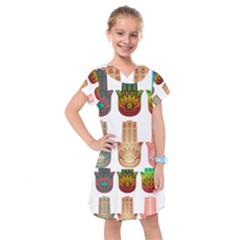 Evil Eye Protection Charm Colorful Kids  Drop Waist Dress by Pakrebo