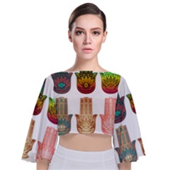 Evil Eye Protection Charm Colorful Tie Back Butterfly Sleeve Chiffon Top by Pakrebo