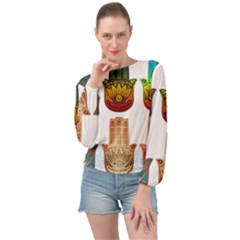 Evil Eye Protection Charm Colorful Banded Bottom Chiffon Top