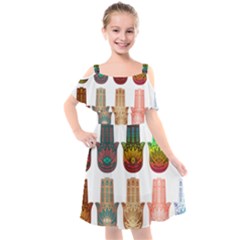 Evil Eye Protection Charm Colorful Kids  Cut Out Shoulders Chiffon Dress by Pakrebo