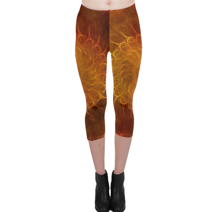 Orange Warm Hues Fractal Chaos Capri Leggings 