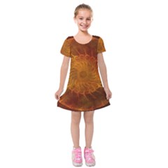 Orange Warm Hues Fractal Chaos Kids  Short Sleeve Velvet Dress by Pakrebo