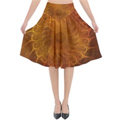 Orange Warm Hues Fractal Chaos Flared Midi Skirt by Pakrebo