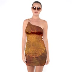 Orange Warm Hues Fractal Chaos One Soulder Bodycon Dress by Pakrebo